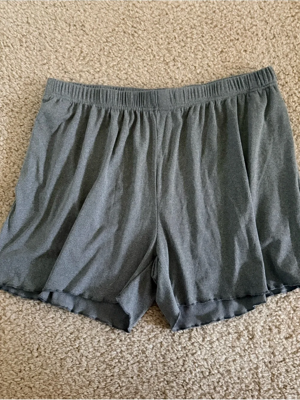 Women's Gray Athletic Lounge Shorts with Ruffle Hem